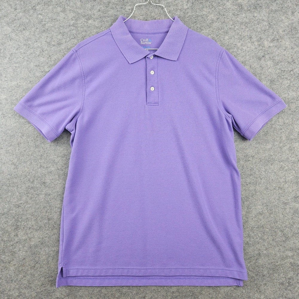 Croft & Barrow Polo Shirt Men's Large Slim Purple Easy Care Pique Short Sleeve